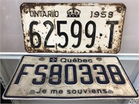 Quebec & 1958 Ontario License Plates