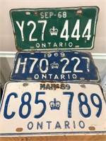 3 Ontario License Plates - 1968, 1969