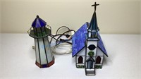 STAINED GLASS LIGHT HOUSE LAMP AND CHURCH LAMP