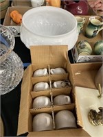 Milk glass punch bowl with cups