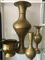 4 pcs  Large Brass Vases, etc
