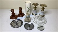 MARBLE CANDLESTICK HOLDERS, WOOD CANDLESTICK