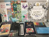 Lot of Adult Coloring Books, and Accessories