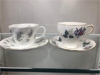 Pair Cup Saucers -Queens & Queen Anne