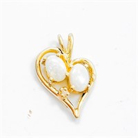 Opal & Diamond 14k Yellow Gold Heart Pendant