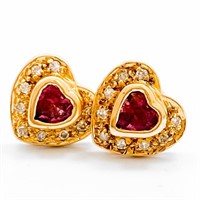 Tourmaline & Diamond 14k Gold Heart Earrings