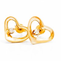 Diamond & 14k Yellow Gold Heart Earrings