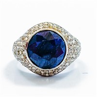 10 Carat Sapphire & Diamond Silver Ring