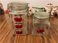 2 Apple Themed Glass Cannisters