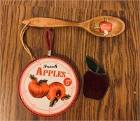 Apple themed spoon, trivet & glass apple