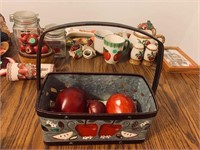 luminum Basket with handle & fake apples