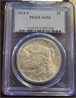 1924-S Peace Dollar: PCGS AU53