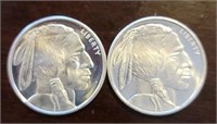 (2) One Ounce Silver Rounds: Indian/Buffalo #2