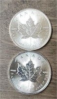 (2) One Ounce Silver Rounds: Maple Leaf