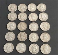 (20) U.S. 90% Silver Washington Quarters