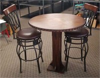 Rustic Wooden Bistro Table w/ (2) Swivel Chairs