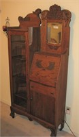 Antique Oak Bookcase Secretariat W/ Bevel Mirror**