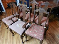 6 Wooden Chairs with Maroon Seats Matches Table