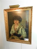 Lighted Oil Painting w/ Gold Frame - Lady Staring