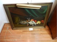 Nice Lighted Painting w/ Frame - Gun and Birds