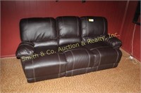 BLACK SOFA w/ RECLINERS ON ENDS & CENTER CONSOLE