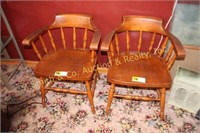 2 WOODEN DINING CHAIRS w/ ARMS