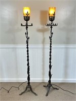 Vintage Wrought Iron Tulip Form Floor Lamps