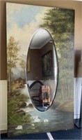 Oversized Wall Mirror w/ Scenic Painted Frame