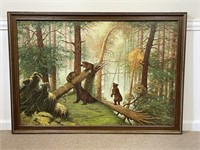 Oil on Canvas of 4 Bears by  J. Cz. Czarnecki