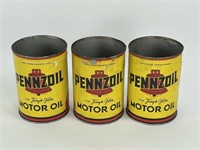 3 Pennzoil Motor Oil 1 Quart Tins