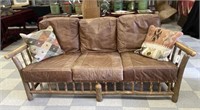 Old Hickory 3 Seat Sofa w/ Leather Cushions