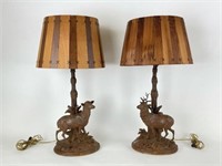 Rare Pair of Black Forest Elk Table Lamps