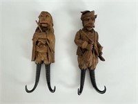 Pair of Black Forest Carved Hat Hooks
