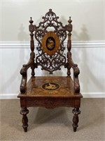 Fabulous Black Forest Carved and Inlaid Arm Chair