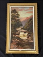Adirondack Oil on Canvas Painting w/ Waterfalls