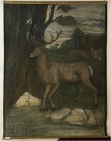 Nellie E. Bombard Large Oil on Canvas of Deer