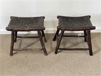 Pair of Old Hickory Foot Stools