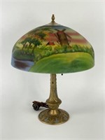 Scenic Reverse Painted Table Lamp w/ Windmill