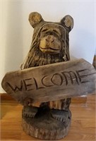 Carved Wood Bear with WELCOME sign