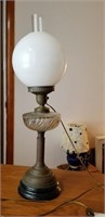 Antique Lamp, milk glass shade, metal base