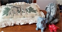 Elephants, bank, planter, statue, pillow
