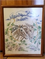 Needlework framed horse picture, 21.5" X 17"