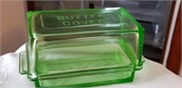 Depression glass green covered butter dish