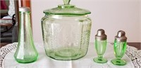 Green depression cracker jar, S&P