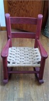 Child's Chair, red stained wood, woven seat