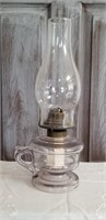 Finger style oil lamp with chimney, 14" tall