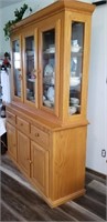 Oak China Hutch, glass doors on top, 3 drawers