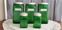 Green glass Canisters & Salt & Pepper shakers