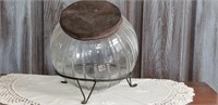 Counter top Candy Jar on wire stand - antique