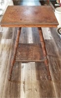 Wood lamp table with shelf,  28" T,  20" x 20" top